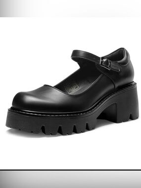 Dream Pairs Black Chunky Mary Jane Platform Heels